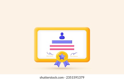 illustration realistic certificate 3d icon achievement award grant creative isolated on background.Realistic vector illustration.