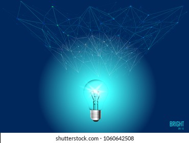 Illustration realistic design light bulb glowing and geometric element in bright idea concept , Eps 10 vector