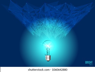 Illustration realistic design light bulb glowing and geometric element in bright idea concept , Eps 10 vector