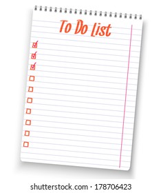 Illustration of Realistic to do list spiral notebook white notepad isolated 