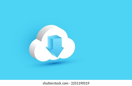 illustration realistic downloading cloud exclamation point pictogram icon modern style 3d creative isolated on background.Realistic vector illustration.