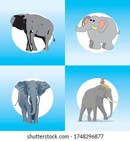 
Illustration of realistic elephant animals arranged in isolation