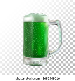 Illustration realistic green beer St Patricks Day on transparent