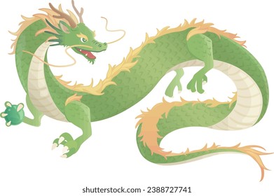 Illustration of realistic green dragon