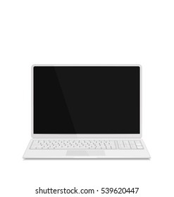 Illustration realistic laptop notebook white milk color with keyboard, Isolated on White Background. Screen of Notebook Can Be Used with Custom Images - Vector