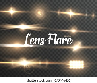 Ilustração de Lente Realista Conjunto de Flare. Efeito Transparente de Brilho do Sol Vector