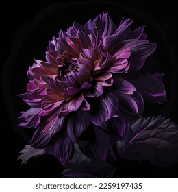 illustration of realistic purple flower on black background