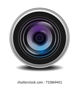 Illustration of Realistic Silver Camera Lens, vector isolated on white