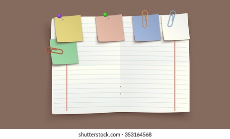 illustration of realistic single paper lists with a lot of smaller lists clapped cliped with shadows