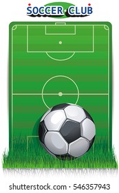 Illustration with realistic soccer field and ball on a grass, over white background. Vector Creative football poster for sport design with place for your text, eps8