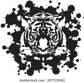 Illustration of a realistic tiger face facing the front