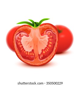 illustration of realistic tomato in front and two blured behind