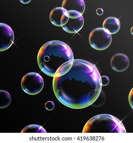 illustration of Realistic transparent soap bubbles