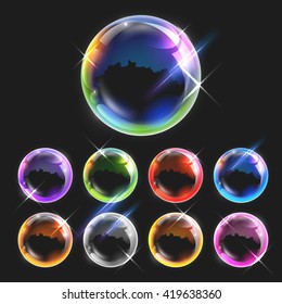 illustration of Realistic transparent soap bubbles