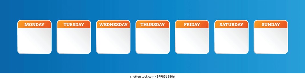 Illustration of Realistic Vector Calendar Icon made in Trendy Flat Style. Set of Every Day of a Week Calendar Icons. Weekly planner icon
