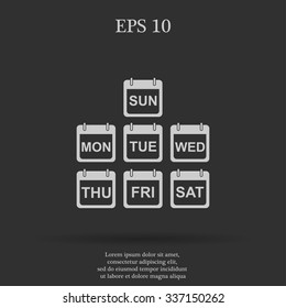 Illustration of Realistic Vector Calendar Icon made in Trendy Flat Style. Set of Every Day of a Week Calendar Icons.