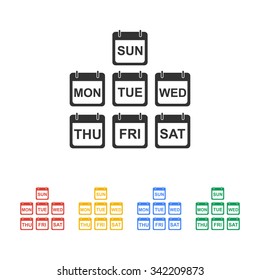 Illustration of Realistic Vector Calendar Icon made in Trendy Flat Style. Set of Every Day of a Week Calendar Icons.