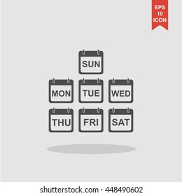 Illustration of Realistic Vector Calendar Icon made in Trendy Flat Style. Set of Every Day of a Week Calendar Icons.