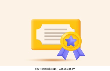 ilustración de icono de certificado de vector realista concesión de premio de icono 3d icono creativo aislado en segundo plano.Ilustración vectorial realista.