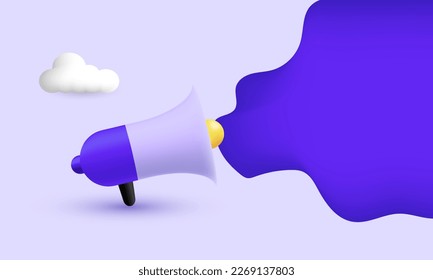 illustration realistic vector icon purple megaphone shouting 3d creative isolated on background.Realistic vector illustration.