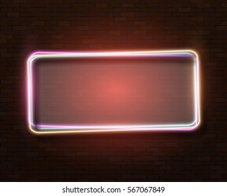 Illustration of Realistic Vector Neon Frame Icon. Vintage Neon Sign. Bar Advertising Retro Glowing Neon Frame Template
