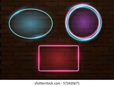 Illustration of Realistic Vector Neon Sign. Neon Frame Template Set