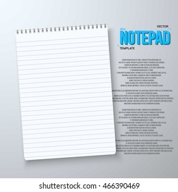 Illustration of Realistic Vector Notepad Office Equipment. White Paper Spiral Notepad with Horisontal Lines.