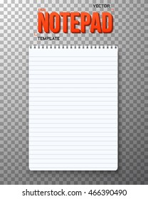 Illustration of Realistic Vector Notepad Office Equipment. White Paper Notepad Isolated on Transparent PS Style Background