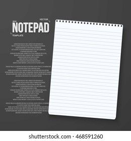 Illustration of Realistic Vector Notepad Office Equipment Element. White Paper Spiral Notepad