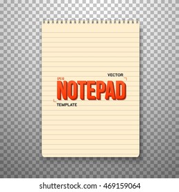 Illustration of Realistic Vector Notepad Office Equipment. Yellow Paper Notepad Isolated on Transparent PS Style Background