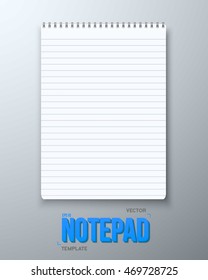 Illustration of Realistic Vector Notepad Office Equipment. White Paper Spiral Notepad with Horisontal Lines.