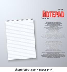 Illustration of Realistic Vector Notepad Office Equipment. White Paper Notepad