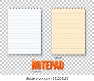 Illustration Of Realistic Vector Notepad Set. Office Equipment, School Supply Vector Paper Notebook With White And Yellow Sheets