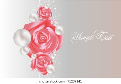 illustration with realistic vector pearl and rose