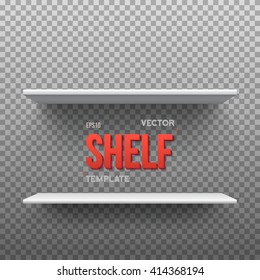 Illustration of Realistic Vector Shelf. EPS10 Empty Shelf for Store, Exhibitions, Shows. Vector Shelf on Wall. Realistic Shelf on Transparent Overlay Background