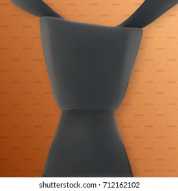Illustration of Realistic Vector Tie. Classic Black Neck Tie on Moustache Pattern Background