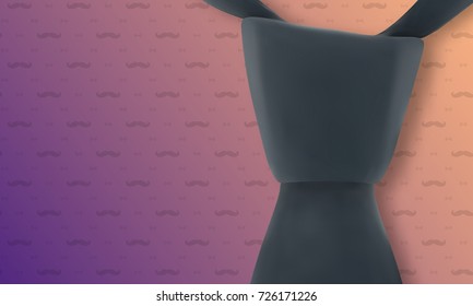 Illustration of Realistic Vector Tie. Classic Black Neck Tie on Moustache Pattern Background