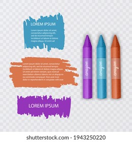 Illustration and realistic Wax Pencils  and highlighter elements   speech bubbles transparent background