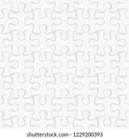 Illustration of Realistic White Puzzle. Vector Seamless Pattern