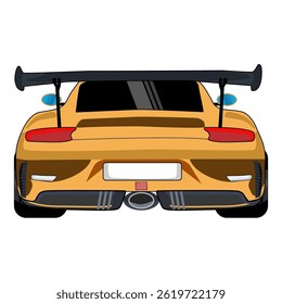 Illustration of Rear View a  Performance Yellow Car. GT rs. cartoon