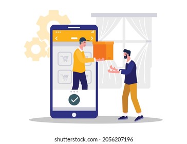 Illustration of receiving a delivery package at home with the application