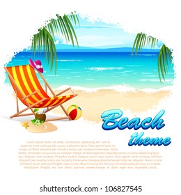 illustration of recliner in sea beach with palm tree