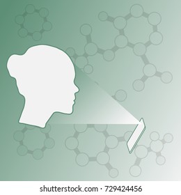 Illustration of recognition of female face by phone. Biometric verification and identification. New technologies. Protection of access to data.