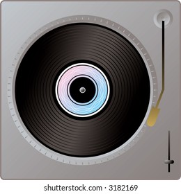 An illustration of a record player in silver metal
