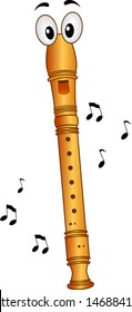 Illustration of a Recorder Mascot with Music Notes Around