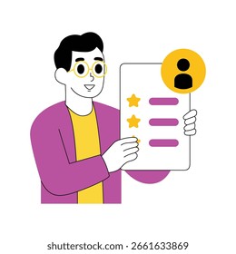Ilustración de un reclutador revisando documentos de solicitud