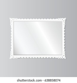 Illustration of Rectangle Mirror with Ornate Frame in White.