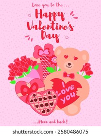 Illustration of a rectangular background featuring various St Valentine's Day thematic elements and a text placeholder. Ideal for greeting cards, banner designs, and online advertisements. Hand-drawn