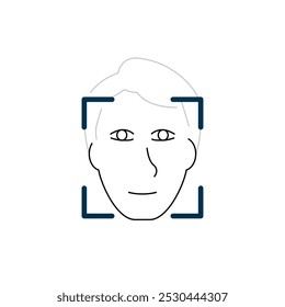 illustration of rectangular frame guiding a user face into the correct position for facial verification. ui elements related to security, biometric identity authentication processes, face recognition