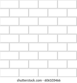 Illustration of rectangular horizontal white tiles background, beveled White Brick Wall Tiles texture for use interior kitchen or bathroom